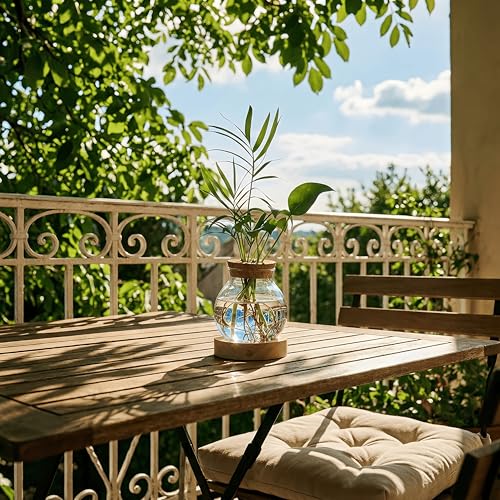 Everkeen Plant Propagation Station with Wooden Saucer, Glass Terrarium with Stepless Dimming Function Hydroponic Glass Container Vase Jars Gardening Gifts for Mom Women Plant Lovers(2 Pack) - Image 2