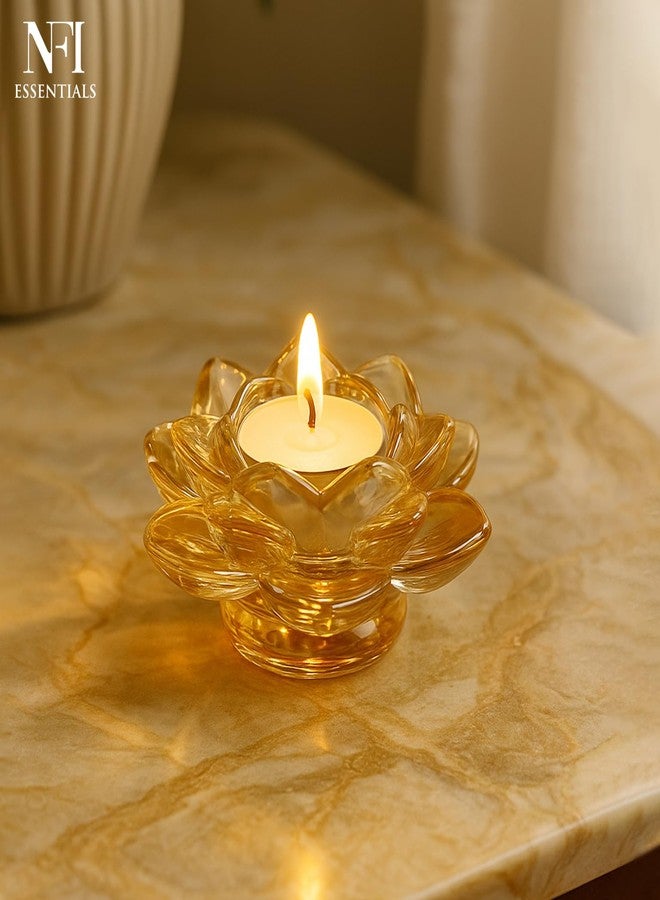 NFI essentials Exquisite Lotus Flower Shaped Tea Light Candle or Diya Holder Decorative Centerpiece for Home Decor and Festival Like Diwali, Christmas or Eid (Honey Yellow) - Image 2