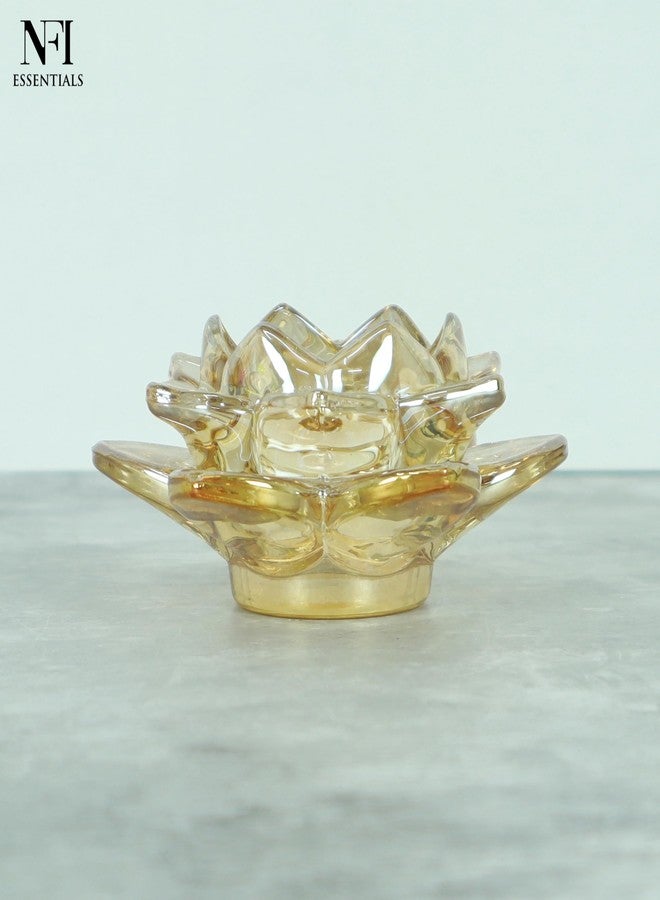 NFI essentials Exquisite Lotus Flower Shaped Tea Light Candle or Diya Holder Decorative Centerpiece for Home Decor and Festival Like Diwali, Christmas or Eid (Honey Yellow) - Image 5