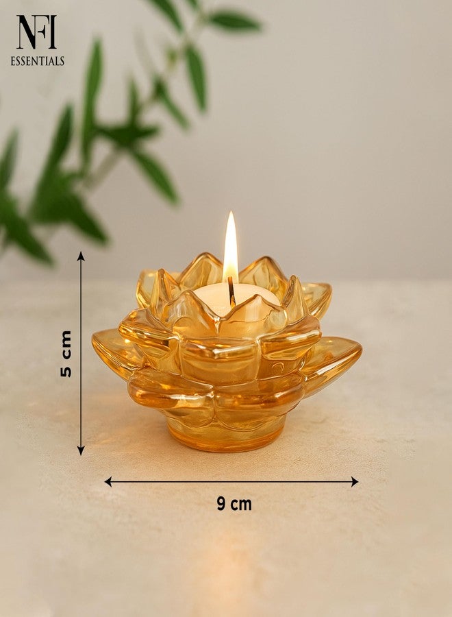 NFI essentials Exquisite Lotus Flower Shaped Tea Light Candle or Diya Holder Decorative Centerpiece for Home Decor and Festival Like Diwali, Christmas or Eid (Honey Yellow) - Image 4