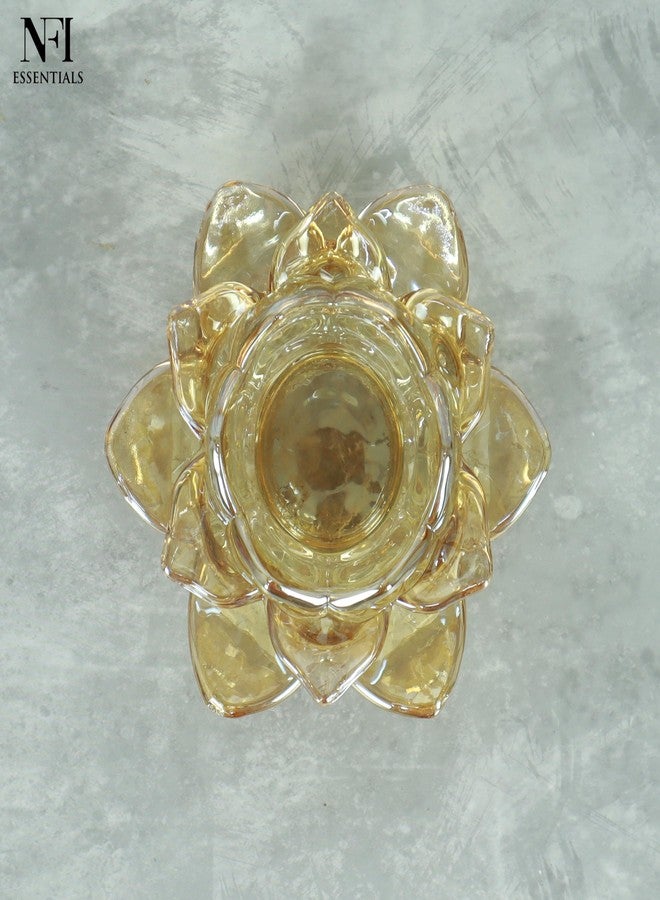 NFI essentials Exquisite Lotus Flower Shaped Tea Light Candle or Diya Holder Decorative Centerpiece for Home Decor and Festival Like Diwali, Christmas or Eid (Honey Yellow) - Image 3