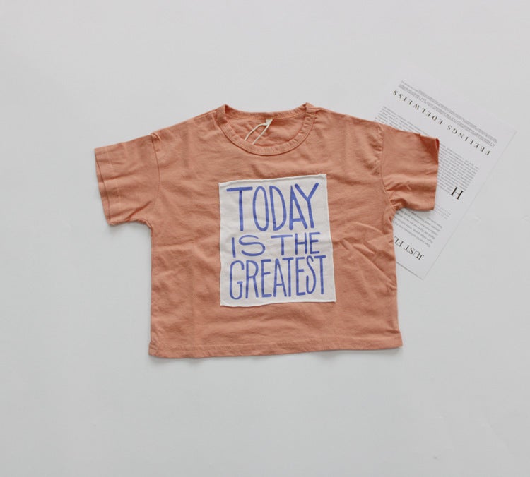 Summer Kidsren's T-Shirt Class a Boys Short-Sleeved Korean Printed Patch Loose Round Neck Girls' Tops Versatile Promotion - Image 1
