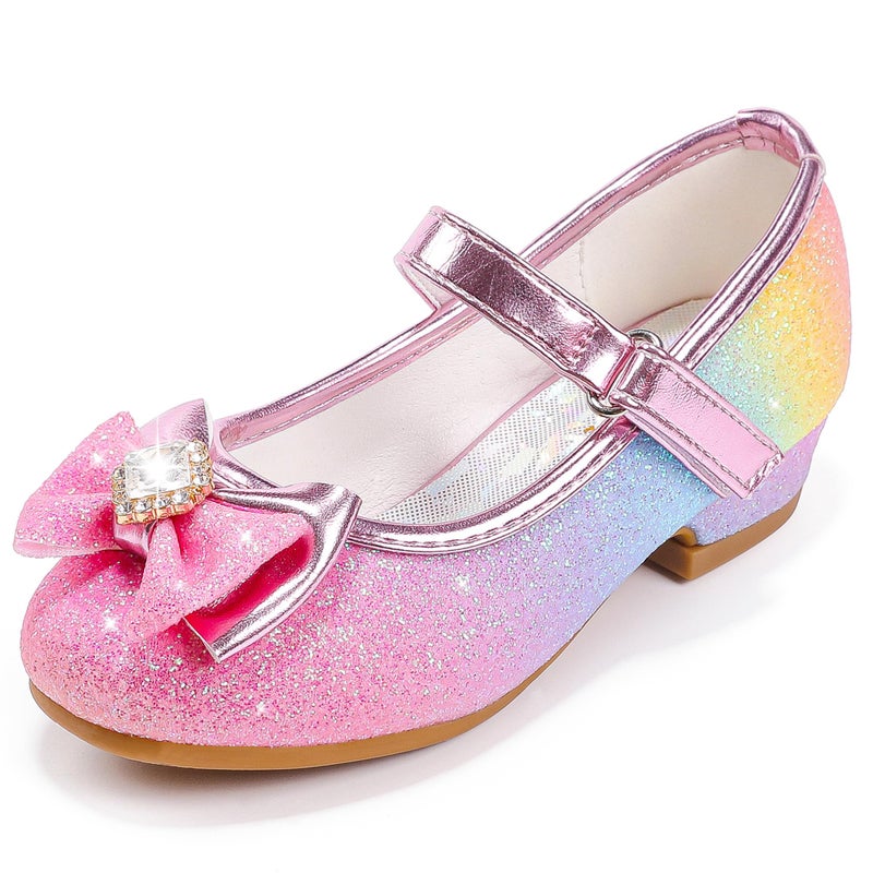 Furdeour Rainbow Girls Flats Shoes for Toddler Kid Wedding Party Prom Flower Girls Princess Size 12 Dress up Cosplay Little Girls High Heel(2701Rainbow 12) - Image 1