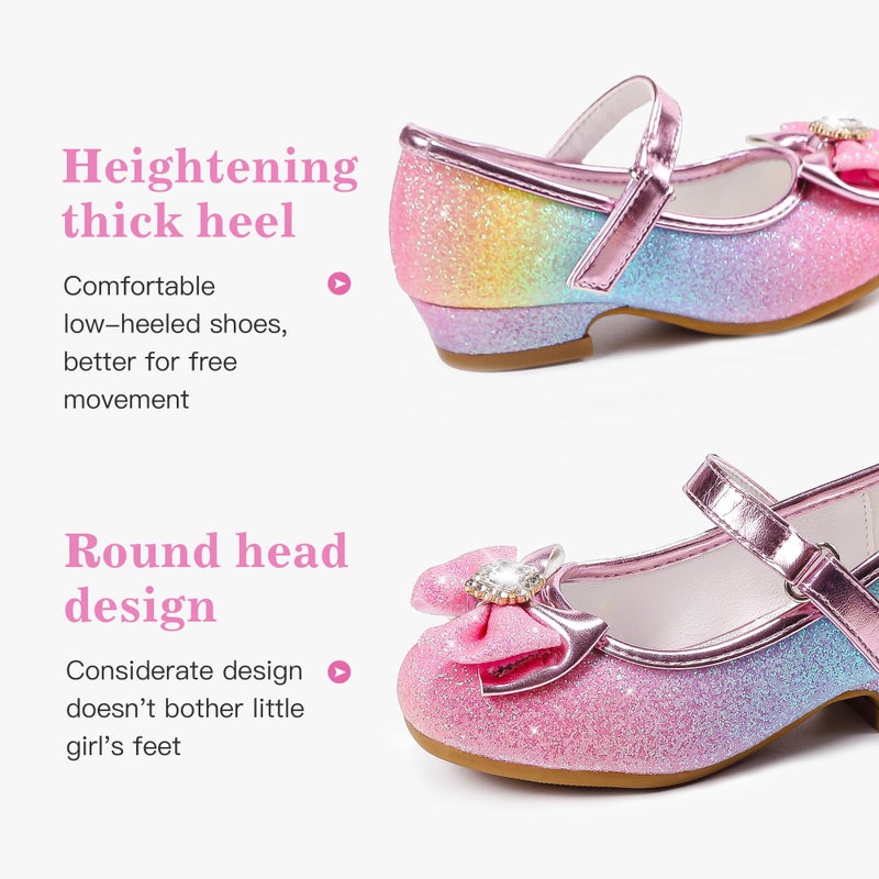 Furdeour Rainbow Girls Flats Shoes for Toddler Kid Wedding Party Prom Flower Girls Princess Size 12 Dress up Cosplay Little Girls High Heel(2701Rainbow 12) - Image 4