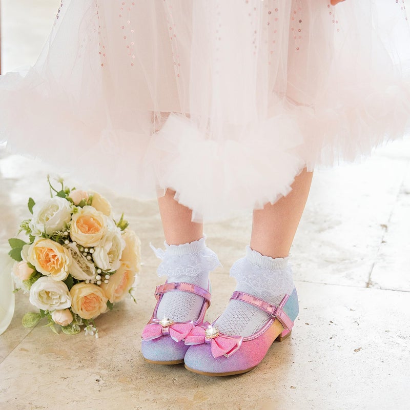 Furdeour Rainbow Girls Flats Shoes for Toddler Kid Wedding Party Prom Flower Girls Princess Size 12 Dress up Cosplay Little Girls High Heel(2701Rainbow 12) - Image 3