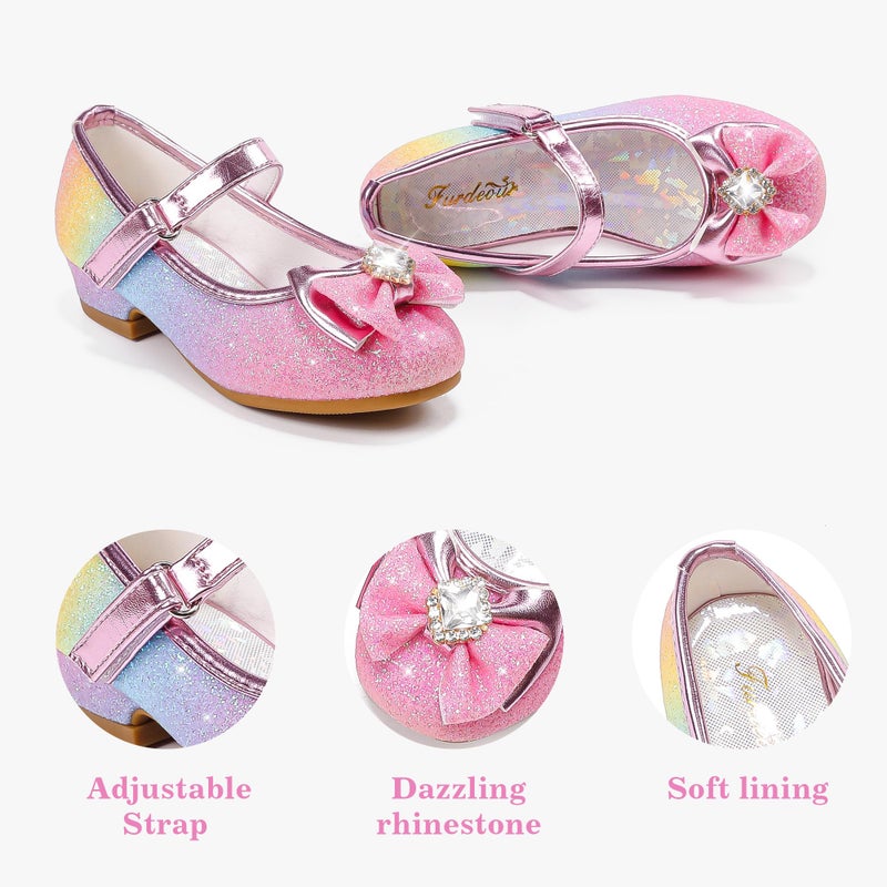 Furdeour Rainbow Girls Flats Shoes for Toddler Kid Wedding Party Prom Flower Girls Princess Size 12 Dress up Cosplay Little Girls High Heel(2701Rainbow 12) - Image 5