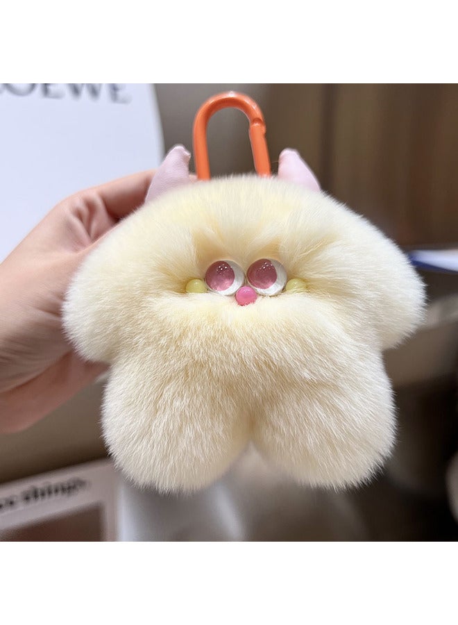 Cute Rex Rabbit Fur Calf Car Keychain I Pendant Ins Plush Doll Doll Bag Hanging Birthday Gift-Color:Leather Pink - Image 3