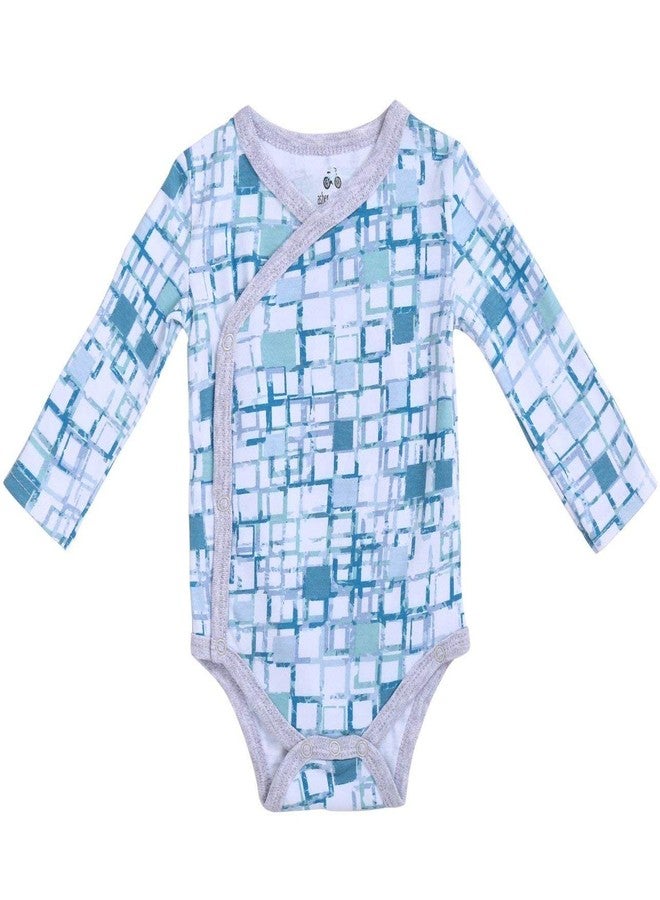 Asher and Olivia Baby Boy 3-Pack Long-Sleeve Kimono Bodysuit Set, Teal Stripes and Gray Heather Outfit for Newborn - Image 4