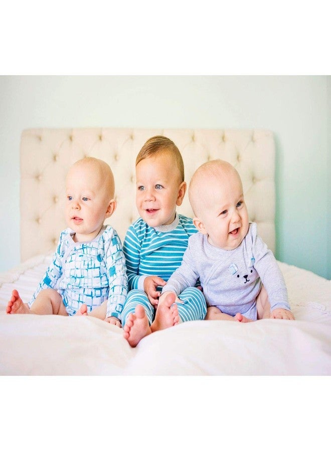 Asher and Olivia Baby Boy 3-Pack Long-Sleeve Kimono Bodysuit Set, Teal Stripes and Gray Heather Outfit for Newborn - Image 5