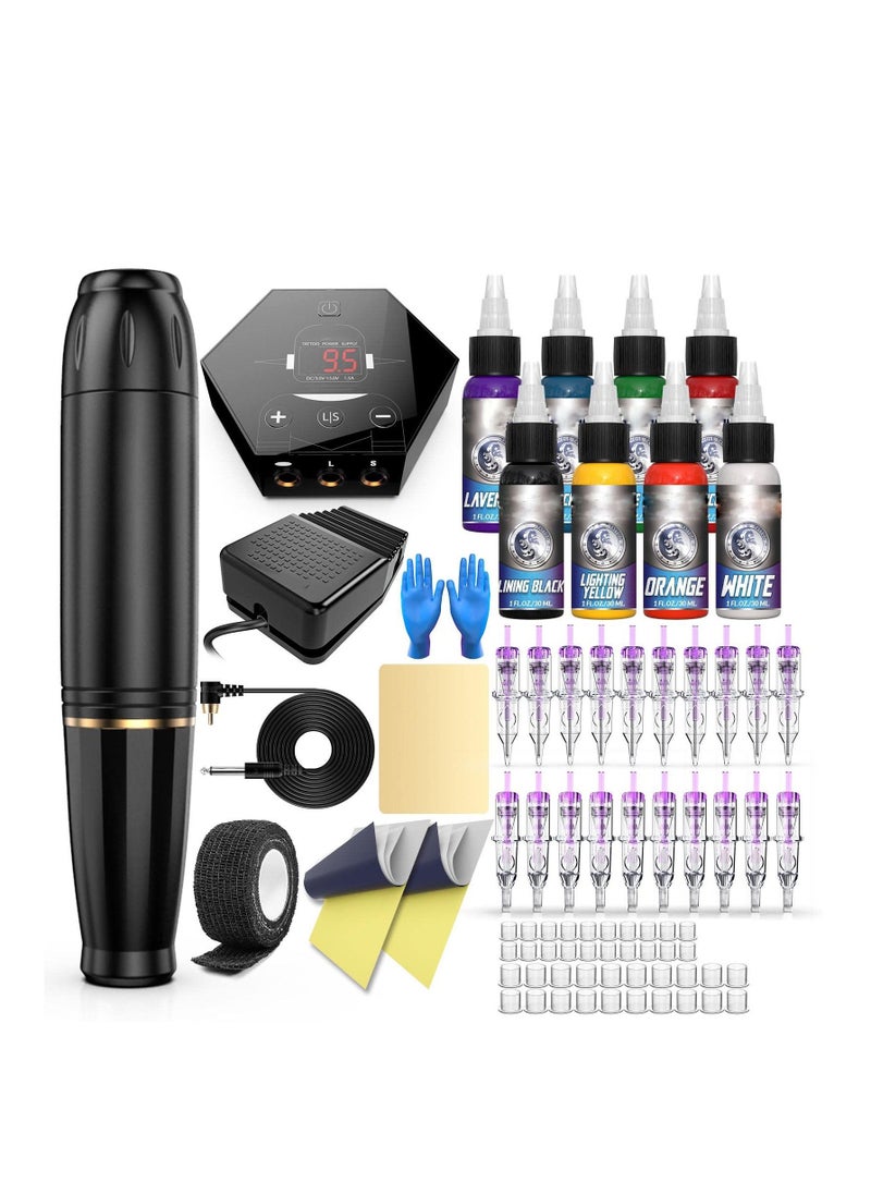 Arabest - Rotary Tattoo Pen Style Machine Kit Tattoo Pen Kit Tattoo Machine for Beginners Tattoo Supplies Black - Image 1