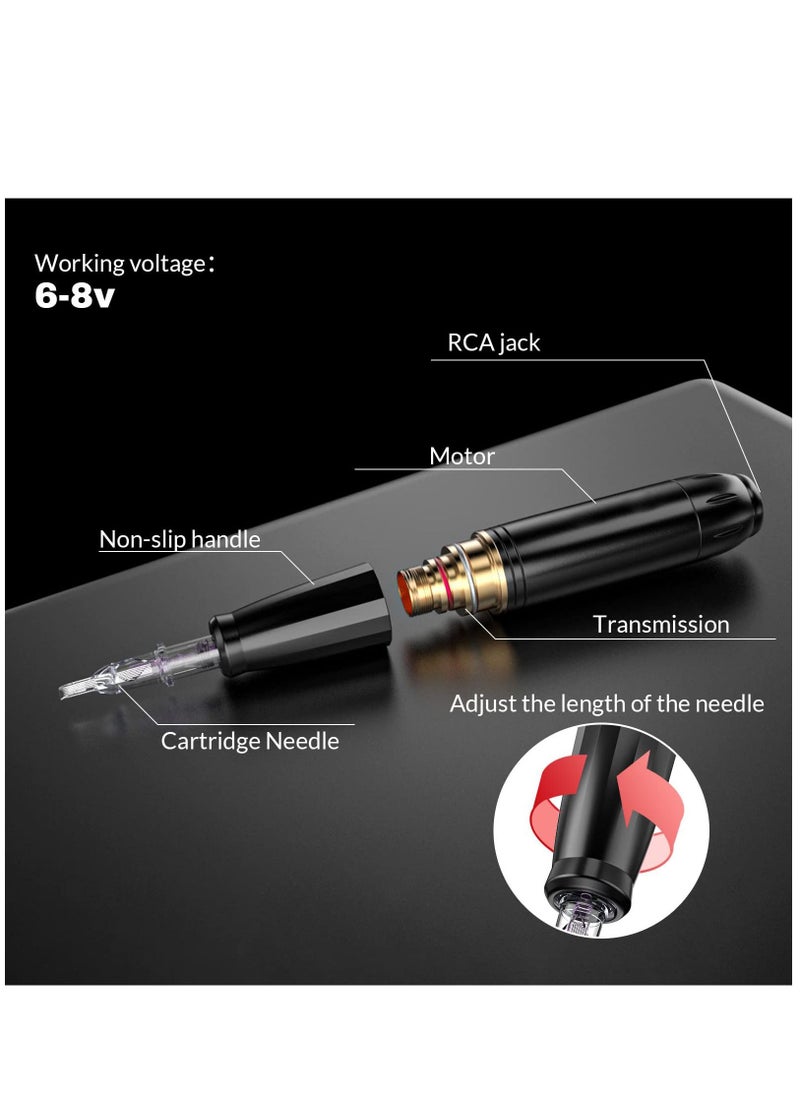 Arabest - Rotary Tattoo Pen Style Machine Kit Tattoo Pen Kit Tattoo Machine for Beginners Tattoo Supplies Black - Image 1