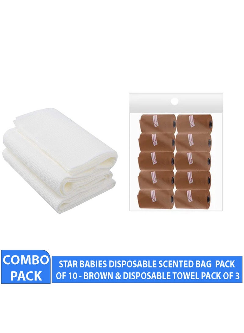 STAR BABiES Combo Pack Scented Bag Pack Of 10 With Dispsoable Towel Pack Of 3   Brown  - Image 2