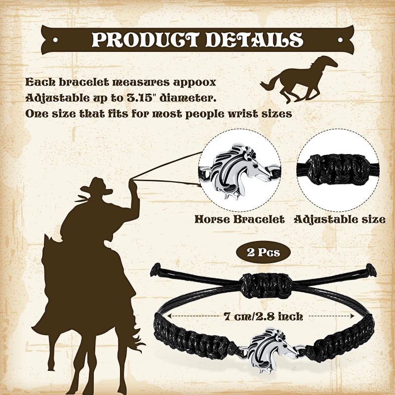 Mtlee MTLEE Horse Bit Charm Bracelet 2 Pcs Horse Lovers Equestrian Jewelry Adjustable Hose Charm Bracelets for Teens Girls Boys (Blue, Black) - Image 2