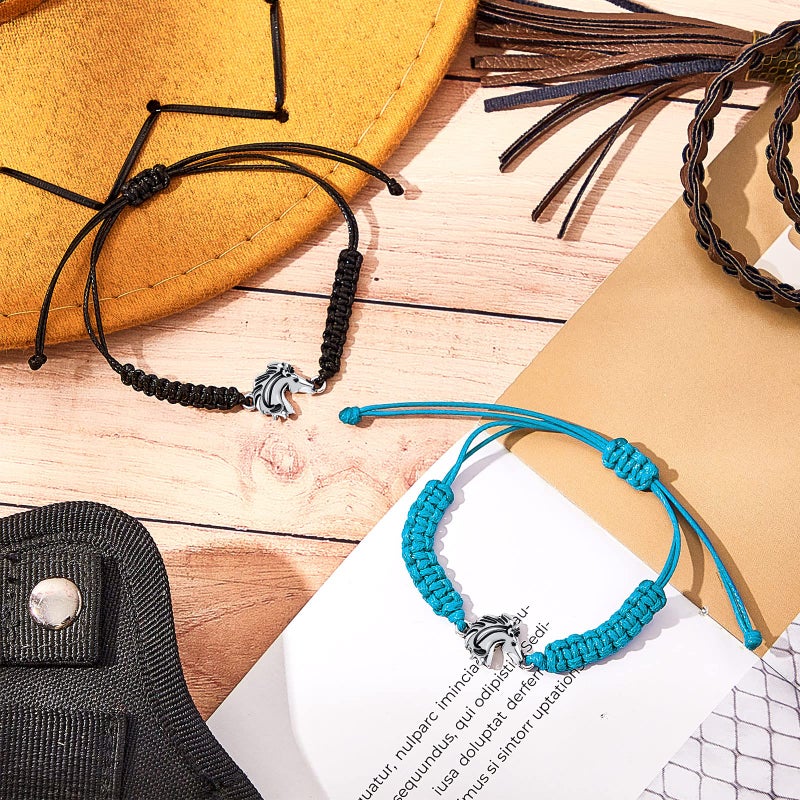 Mtlee MTLEE Horse Bit Charm Bracelet 2 Pcs Horse Lovers Equestrian Jewelry Adjustable Hose Charm Bracelets for Teens Girls Boys (Blue, Black) - Image 3