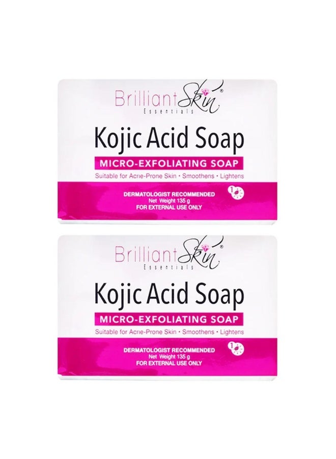 Brilliant Skin Kojic Acid Soap Micro, Exfoliating Soap Suitble For Acne prone Skin Smoothens And Lighthens 135g 2 pcs