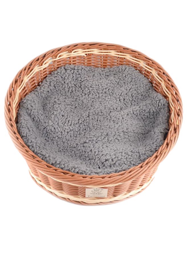 NIBEMINENT Dipped Round Knitted Basket With Blanket Coffee/Grey - Image 1