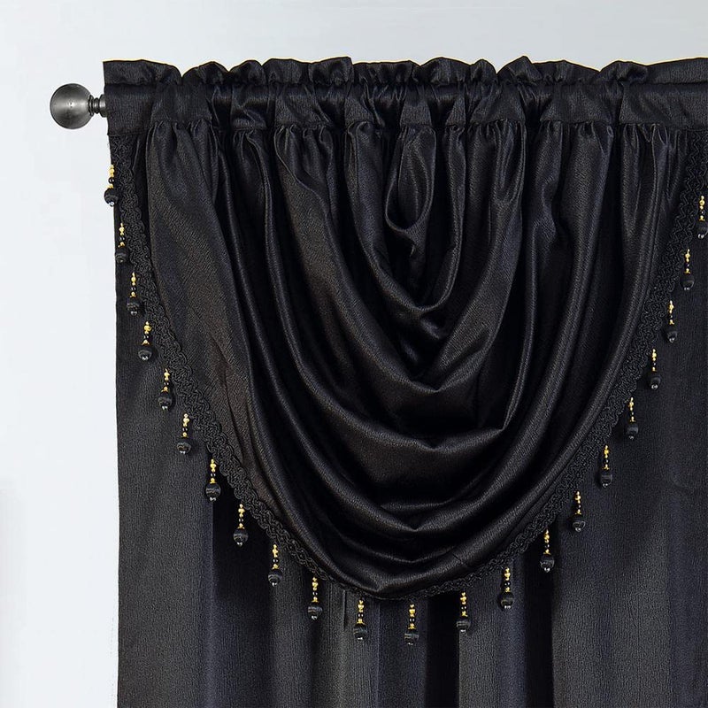 GLORY RUGS Window Panel with Attached Valance Curtain Bedroom Living Room Dining 42"X84" Black - Image 2