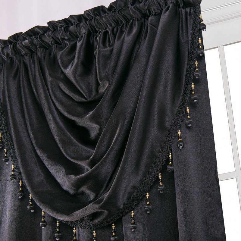 GLORY RUGS Window Panel with Attached Valance Curtain Bedroom Living Room Dining 42"X84" Black - Image 3