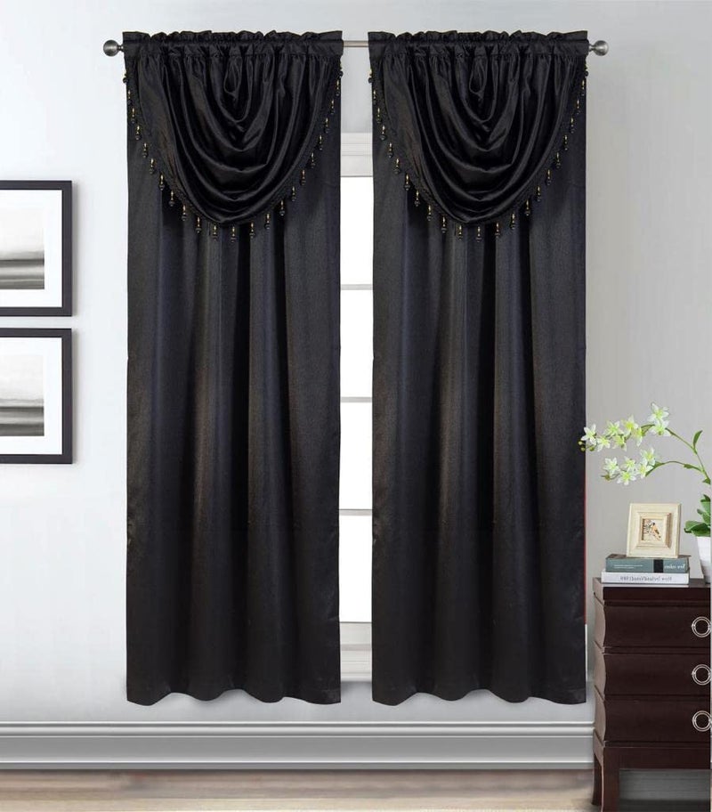 GLORY RUGS Window Panel with Attached Valance Curtain Bedroom Living Room Dining 42"X84" Black - Image 1