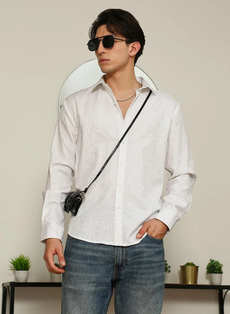 Men's White Paisley Self-Design Slim Fit Shirt For Men