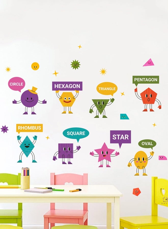 BF HOME Cartoon Geometric Shapes Wall Stickers for Kids Room - Self-Adhesive Educational Decals with English Names - Image 1