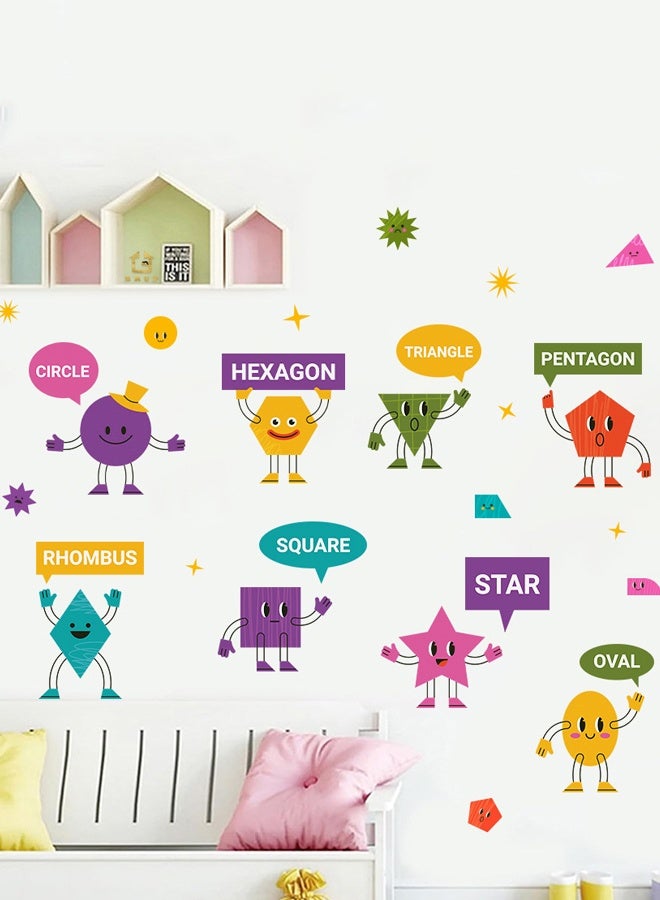 BF HOME Cartoon Geometric Shapes Wall Stickers for Kids Room - Self-Adhesive Educational Decals with English Names - Image 4