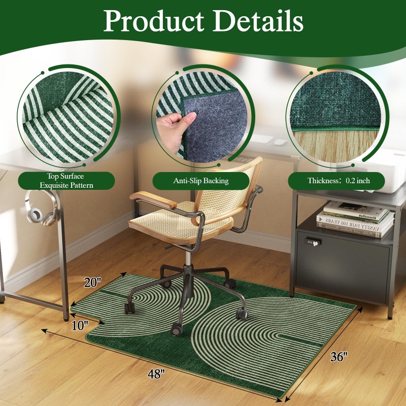 Lreedy Office Chair Mat for Hardwood Floor & Tile Floor,36"X 48" Heavy Duty Desk Chair Mat for Hard Floors, Under Desk Rug for Rolling Computer Chair,Anti Slip,Low Pile Carpet Protector-Convex Geo Green - Image 2