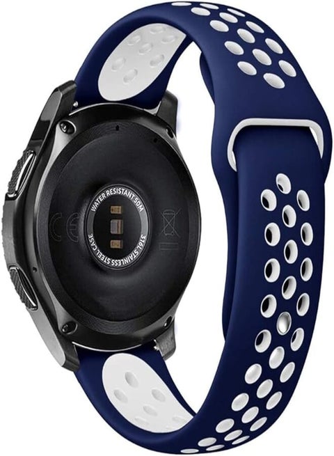 For Samsung Gear S3 / Galaxy Watch/Huawei GT2 / Fossil Breathable Nike Sport Band Design with Air Holes and Quick Release Pin - Double Colors Strap - Navy/White