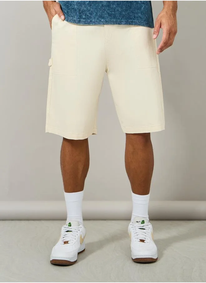 Styli Premium Stretch Slub Twill Woven Carpenter Shorts