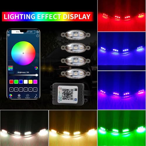 AutoBizarre Set of 4 pcs RGB Muticolor Music Controlled Smoked Shell Raptor Style Car Front Grill DRL Emergency Warning Off-Roading Lights With App and Remote Control for All Cars, Vans, SUV, Trucks - Image 3