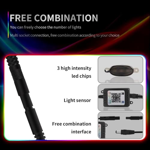 AutoBizarre Set of 4 pcs RGB Muticolor Music Controlled Smoked Shell Raptor Style Car Front Grill DRL Emergency Warning Off-Roading Lights With App and Remote Control for All Cars, Vans, SUV, Trucks - Image 5
