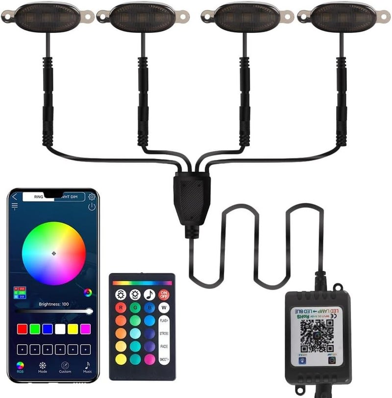 AutoBizarre Set of 4 pcs RGB Muticolor Music Controlled Smoked Shell Raptor Style Car Front Grill DRL Emergency Warning Off-Roading Lights With App and Remote Control for All Cars, Vans, SUV, Trucks - Image 1