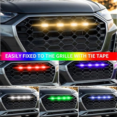 AutoBizarre Set of 4 pcs RGB Muticolor Music Controlled Smoked Shell Raptor Style Car Front Grill DRL Emergency Warning Off-Roading Lights With App and Remote Control for All Cars, Vans, SUV, Trucks - Image 2