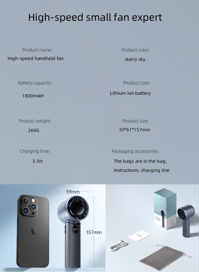 Cool Portable Handheld Fan  Quick Cooling  Turbo Personal Fan with Digital Display  1800mAh Rechargeable High Speed ​​Silent Mini Fan for Travel  Office  Camping  etc. - Image 5