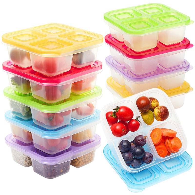 Gtthry Bento Snack Boxes4Compartment Snack ContainersStackable Food Storage Containers with LidsReusable Bento Lunch BoxesBPA Free Lunch ContainersFood Containers Dishwasher Safe10 Pack