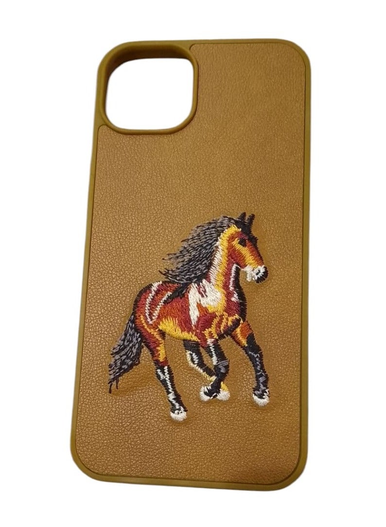 كيس جراب هاتف مضاد للصدمات بتصميم تطريز حصان لهاتف آيفون 12\12 برو باللون بني