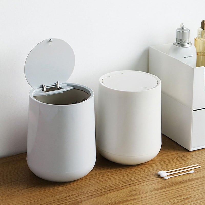 Mini Desktop Trash Can With Lid 1 5L Gray Plastic Press Button Waste Bin For Office Bedroom - Image 5
