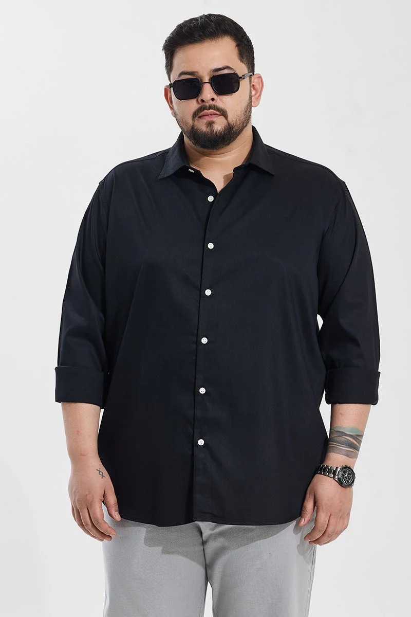 SNITCH Regular Fit Stretch Black Plus Size Shirt