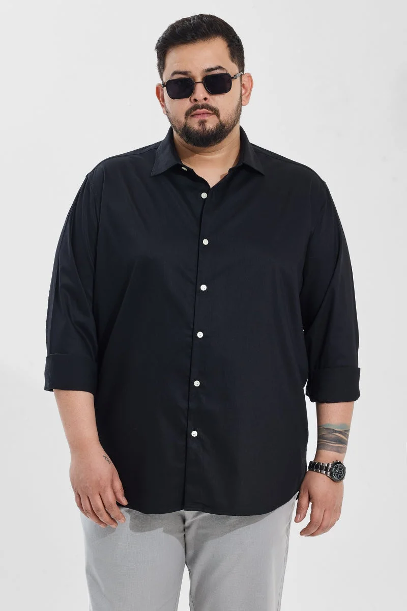 SNITCH Regular Fit Stretch Black Plus Size Shirt