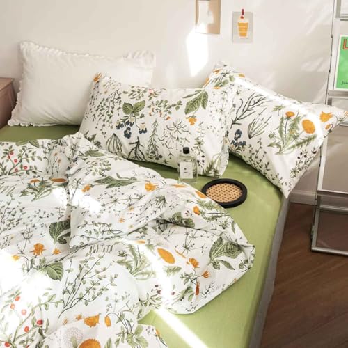 Faincy Floral Duvet Cover King Size - Blue Green Yellow White Flower Leaf Botanical Pattern Soft Microfiber Comforter Quilt Cover Set - 3PC 104 X 90 Lightweight Bedding, Farmhouse Style Bedroom for Women Men - Image 4