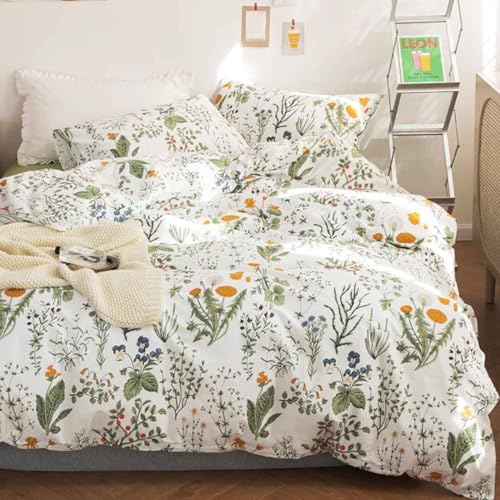 Faincy Floral Duvet Cover King Size - Blue Green Yellow White Flower Leaf Botanical Pattern Soft Microfiber Comforter Quilt Cover Set - 3PC 104 X 90 Lightweight Bedding, Farmhouse Style Bedroom for Women Men - Image 1