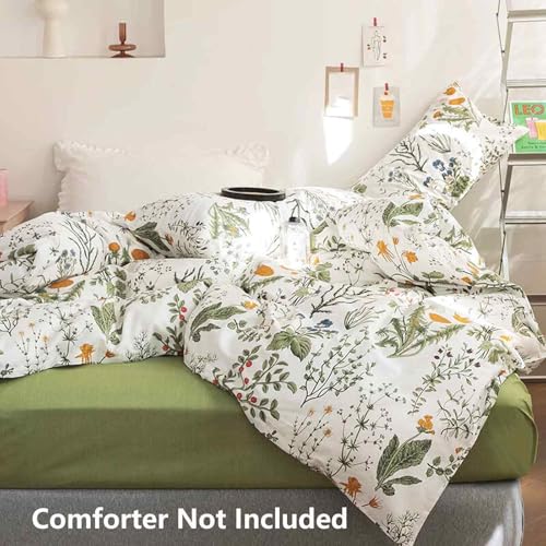 Faincy Floral Duvet Cover King Size - Blue Green Yellow White Flower Leaf Botanical Pattern Soft Microfiber Comforter Quilt Cover Set - 3PC 104 X 90 Lightweight Bedding, Farmhouse Style Bedroom for Women Men - Image 2