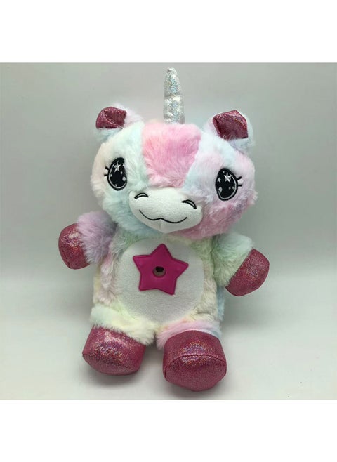 Sleeping Projection Lamp Children's Cartoon Luminous Plush Doll Toy Soothing Sleep Lamp Starry Sky Dream Projection Night Light-Color:Pink Unicorn
