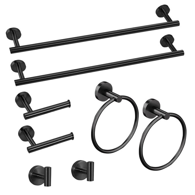 8 PIECE MATTE BLACK BATHROOM HARDWARE SET 24INCH BATHROOM TOWEL BARTOWEL RINGTOILET PAPER HOLDER ROBE TOWEL HOOK SUS304 STAINLESS STEEL BATHROOM ACCESSORY SET