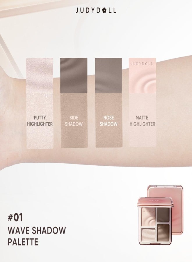 JUDYDOLL Highlight & Contour Palette, All-in-One Matte Highlighter Contour Compact, Natual Finish, Brightening Blendable Face Makeup for Cool Fair and Olive Skin (New Version 01 Wave Shadow Palette) - Image 2