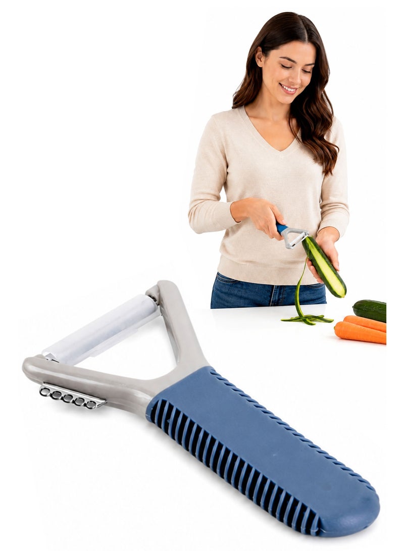 2 in 1 Stainless Steel Peeler (12cm), Dual Blade Fruit & Vegetable Peeler with Ergonomic Non-Slip Handle - Image 1
