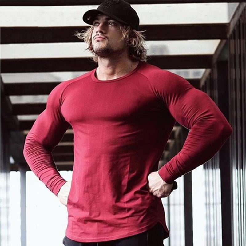 Autumn and Winter Long-Sleeved T-Shirt Slim Casual Sports Round Neck Round Hem Pullover Pure Color Youth Bottoming Shirt Training Clothes - Image 3