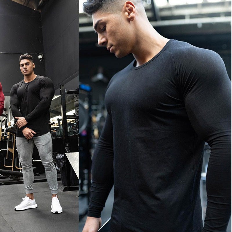 Autumn and Winter Long-Sleeved T-Shirt Slim Casual Sports Round Neck Round Hem Pullover Pure Color Youth Bottoming Shirt Training Clothes - Image 5