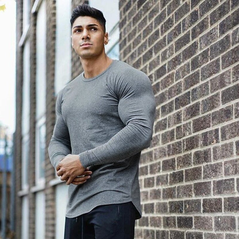 Autumn and Winter Long-Sleeved T-Shirt Slim Casual Sports Round Neck Round Hem Pullover Pure Color Youth Bottoming Shirt Training Clothes - Image 4