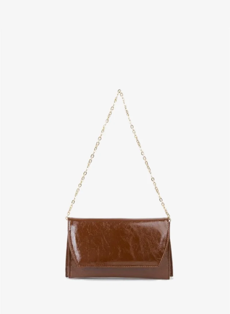 Women's Coffee Envelope Design 2-Compartment Mini Chain Strap Snap Closure Clutch and Handbag.